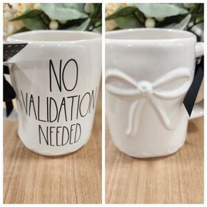 Rae Dunn "NO VALIDATION NEEDED" White Coquette Bow Mug - Brand New 2024 Release